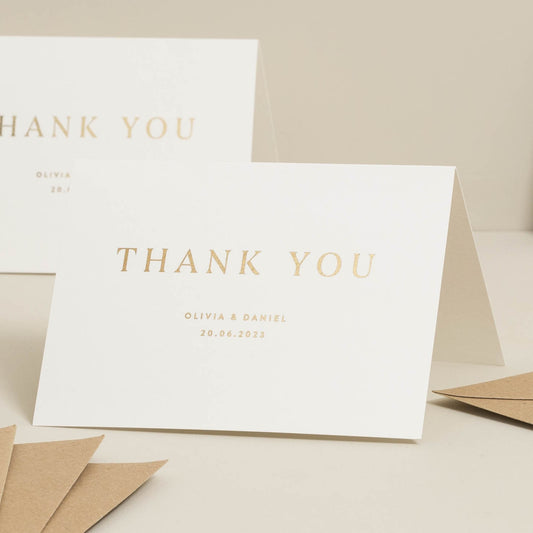 Luxury Gold Foil Wedding Thank You Card, Thank You Card Multi Pack & Envelopes, Real Gold Foil Cards For Wedding Guests &#39;Olivia&#39;