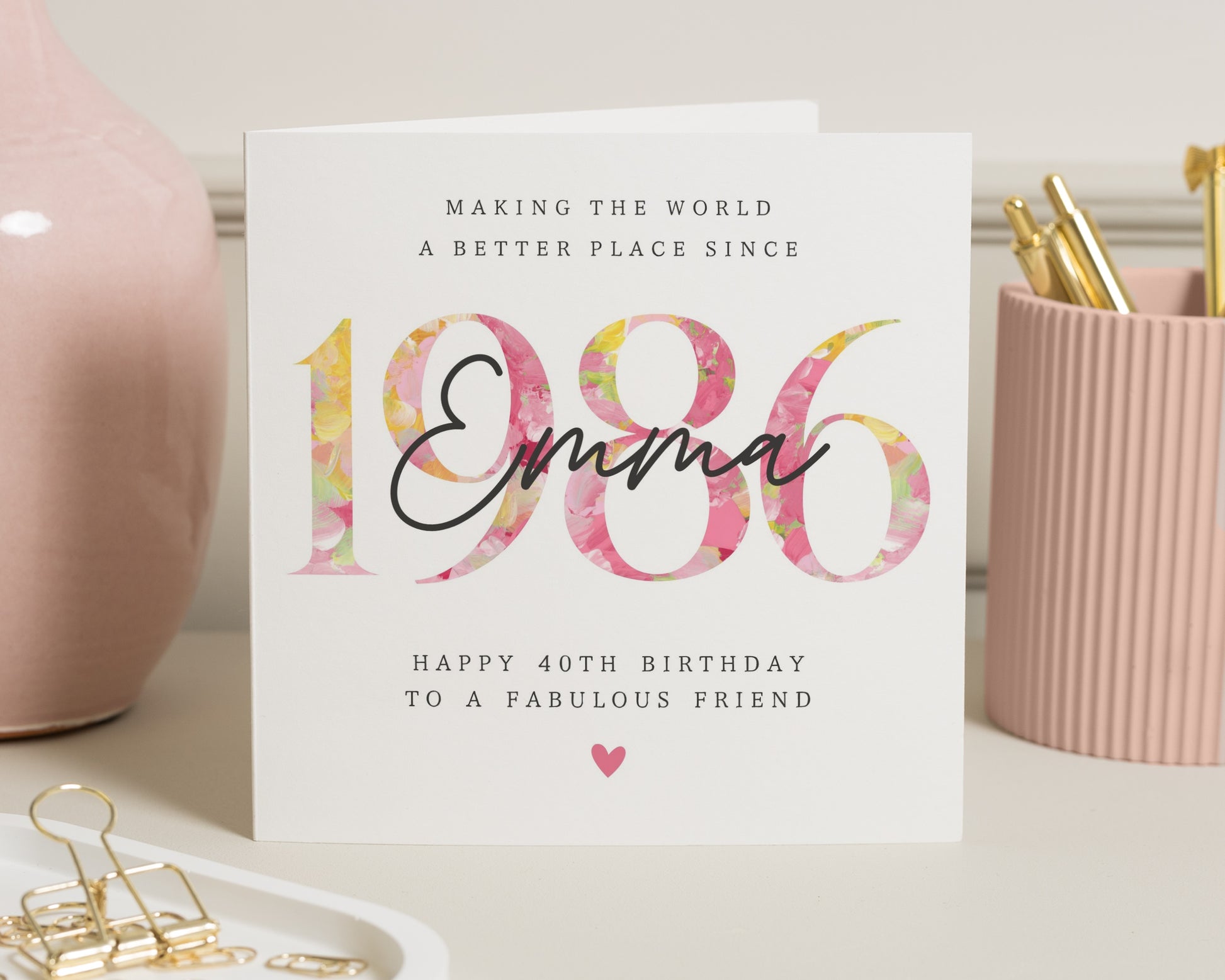 40th Birthday Card for Friend, Personalised Birthday Card for Her, 1986 Birthday Card, Birthday Card for Women, Floral Birthday Card
