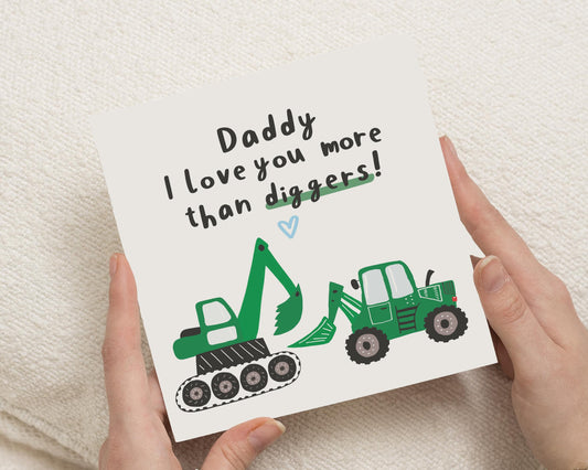 Birthday Card for Dad, Fathers Day Card for Daddy, Digger Card for Him, Cute Card from Kids, Personalised Daddy Card