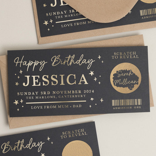 Gold Foil Scratch Birthday Voucher, Birthday Gift Voucher, Scratch To Reveal Birthday Surprise Voucher, Surprise Gift Ticket, Scratch Coupon