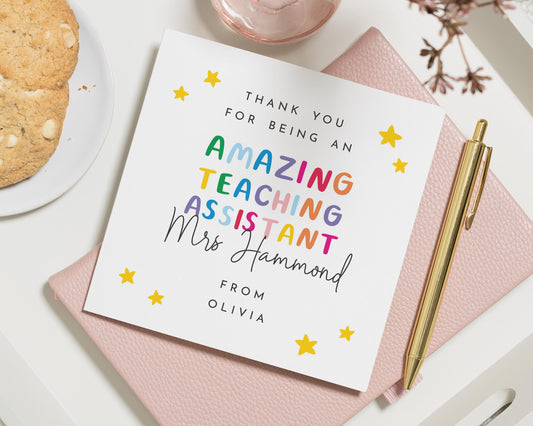 Teaching Assistant Thank You Card, Personalised Thank You Card, Thank You Card for Her, End of Term Card, Rainbow Card