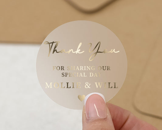 Thank You Stickers, Wedding Thank You Stickers, Personalised Wedding Stickers, Gold Foil Thank You Labels, Custom Wedding Favour Stickers