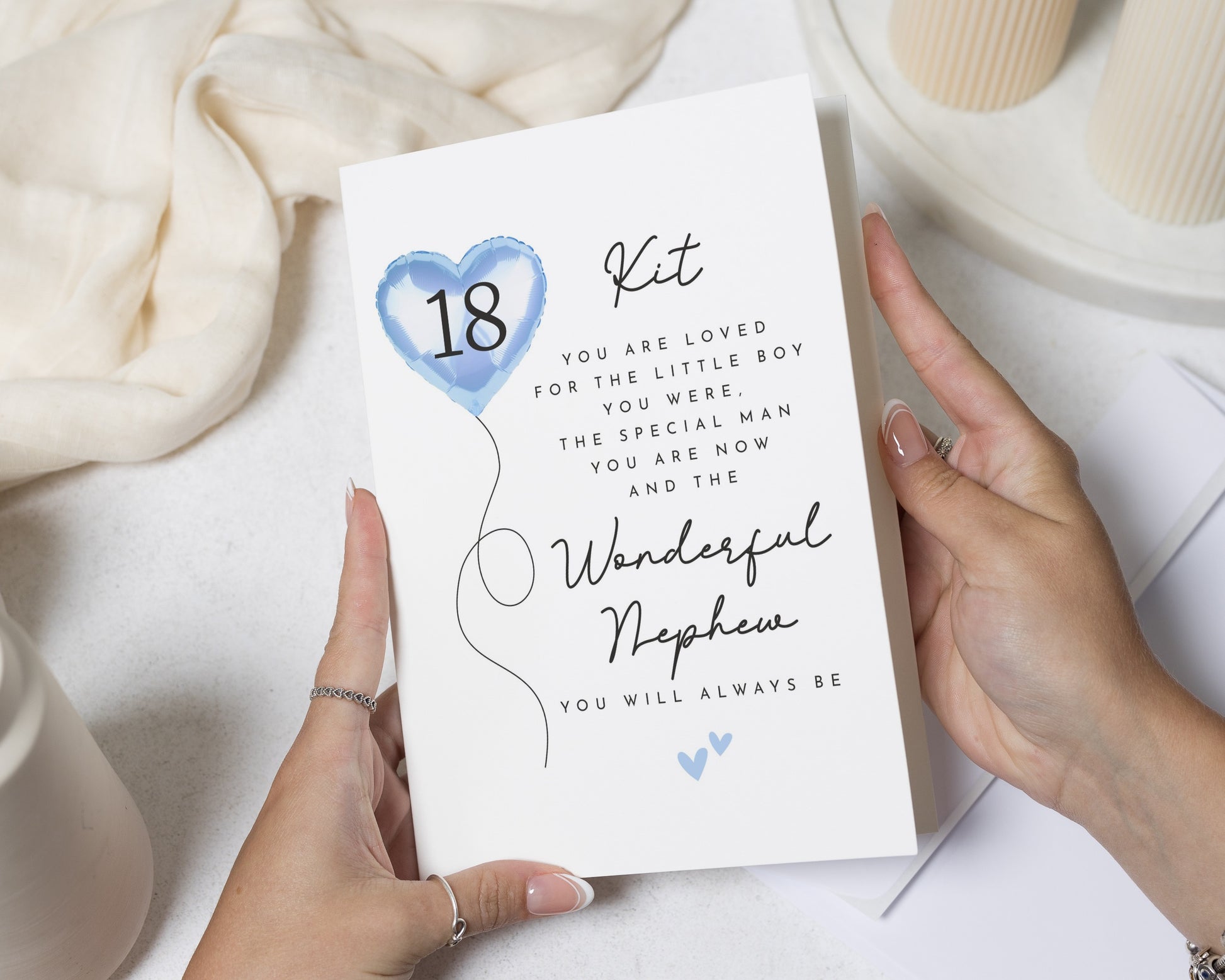 18th Birthday Card for Nephew, Nephew 18th Birthday Card, Personalised Birthday Card for Him, 18 Birthday Card, Blue Heart Balloon Card