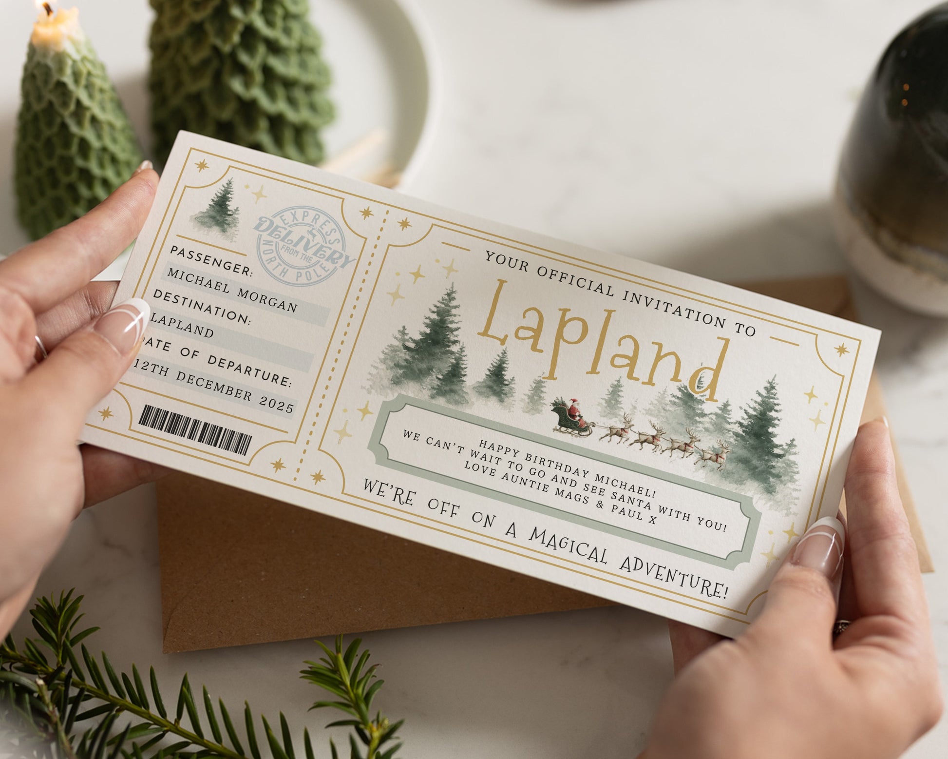 Lapland Gift Voucher, Personalised Lapland Invitation, Holiday Reveal, Christmas Gift for Kids, Magical Adventure Ticket
