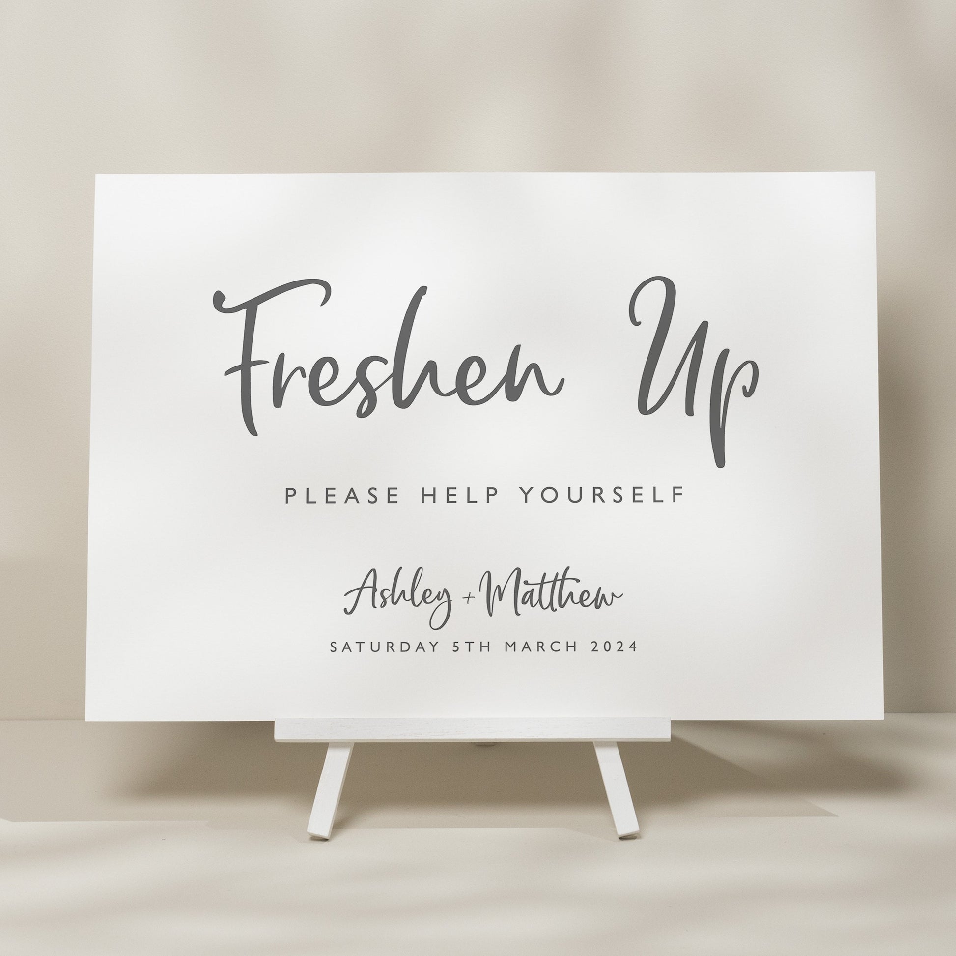 Script Wedding Freshen Up Sign, Bathroom Basket Wedding Signage, Minimalist Wedding Sign, Toiletries Wedding Sign, Modern Sign &#39;Ashley&#39;