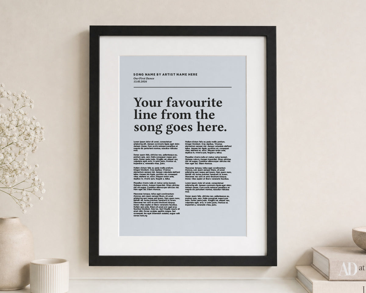 Personalised Song Lyrics Print, First Dance Wedding Gift, Light Blue Wall Art, Anniversary Gift for Couple, Music Wall Art