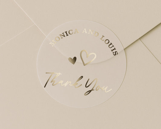 Thank You Sticker, Personalised Wedding Thank You Sticker, Gold Foil Thank You Label, Custom Thank You Sticker, Wedding Envelope Seal