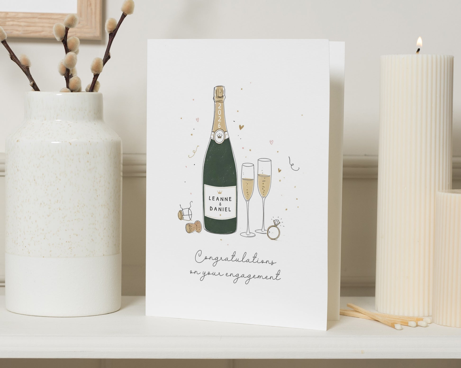 Engagement Card, Personalised Engagement Card, Congratulations on Your Engagement Card, Engaged Couple Card, Champagne Wedding Card