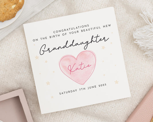 New Baby Granddaughter Card, Personalised Granddaughter Card, Baby Girl Card, New Baby Card, Congratulations Card, Custom Name Card