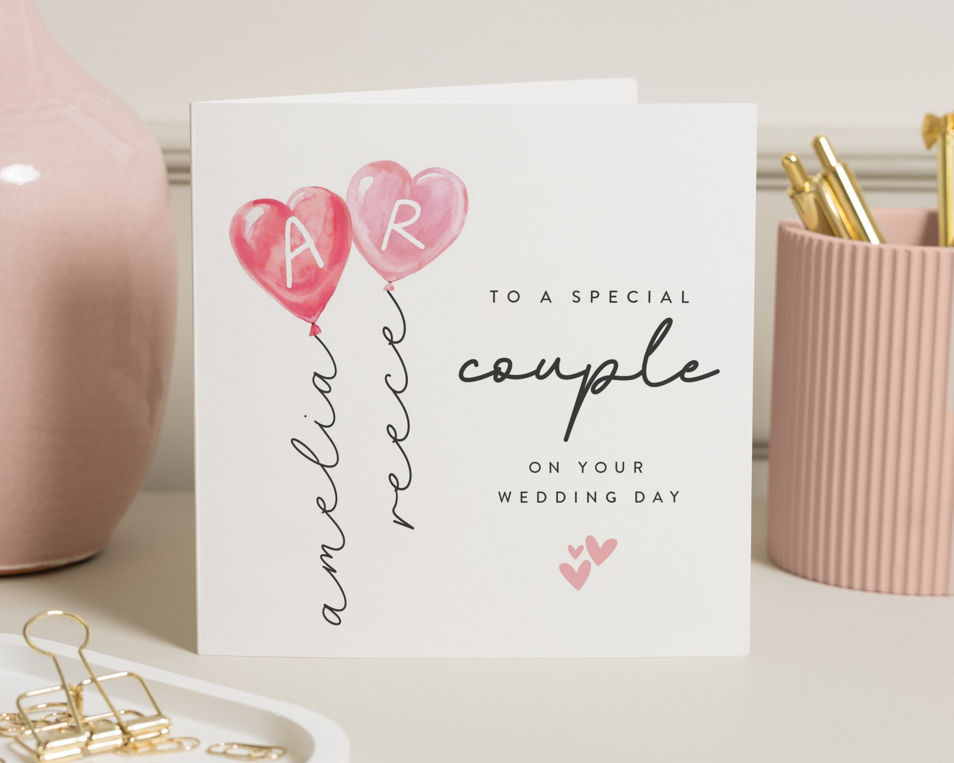 Wedding Card for Couple, Personalised Wedding Card, Special Couple Wedding Day Card, Custom Names Wedding Card, Heart Balloons Card