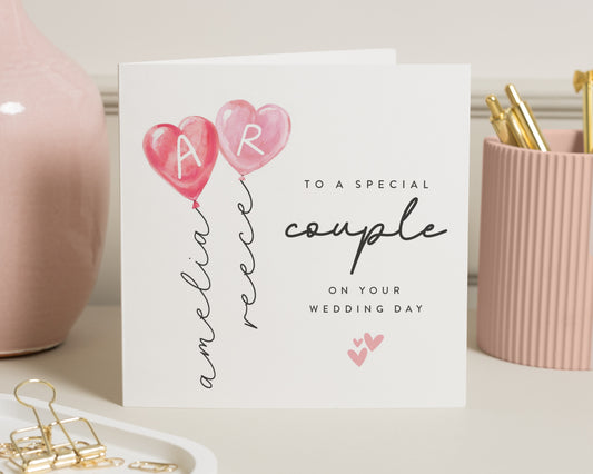 Wedding Card for Couple, Personalised Wedding Card, Special Couple Wedding Day Card, Custom Names Wedding Card, Heart Balloons Card