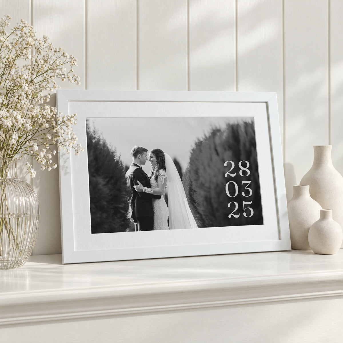 Personalised Wedding Photo Print, Custom Date Print From Your Photo, Wedding Gift, Anniversary Gift for Couple, White Framed Print