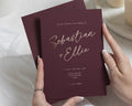 Gold Foil Wedding Invitations, Burgundy Calligraphy Wedding Invite, Elegant Typography Invitation, Personalised Wedding Stationery