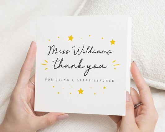 Teacher Thank You Card, Thank You Card for Teacher, Personalised Teacher Card, End of Term Card, Thank You Card for Her, Thank You Card
