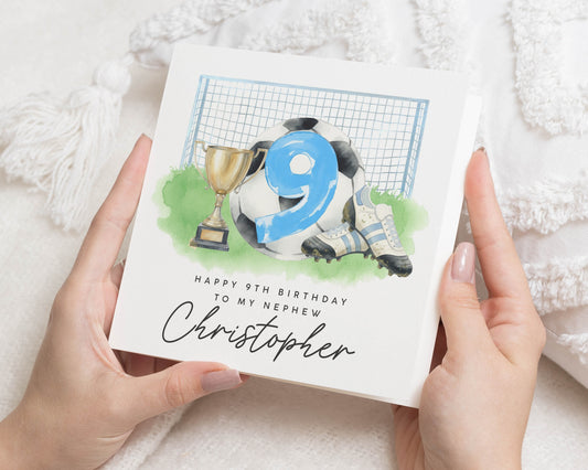 9th Birthday Card for Nephew, Personalised Football Birthday Card, Birthday Card for Boy, Sports Birthday Card, 9th Birthday Card