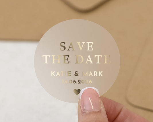 Save The Date Sticker, Gold Foil Wedding Save The Date, Personalised Wedding Sticker, Custom Wedding Label, Modern Save The Date