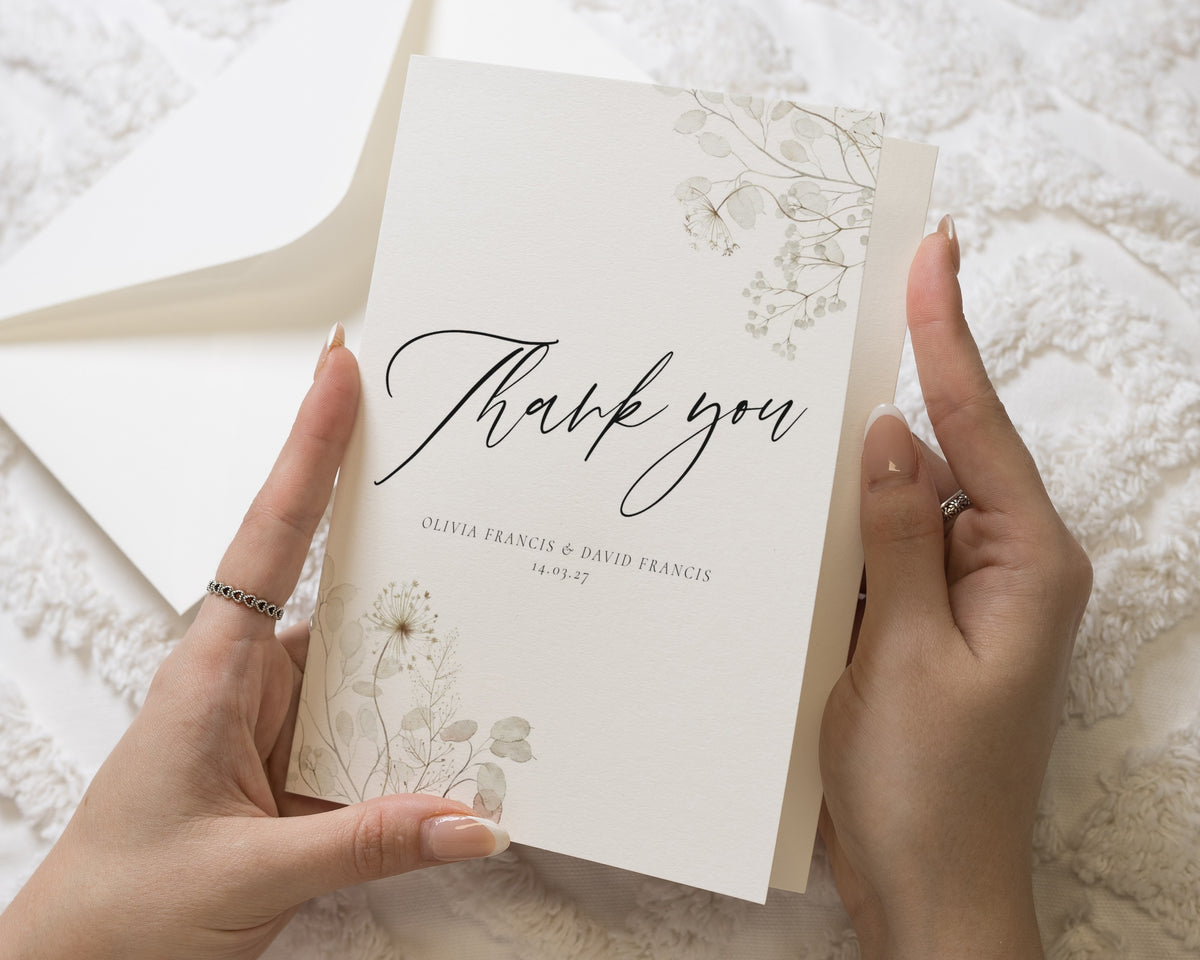 Personalised Wedding Thank You Cards, Folded Wedding Thank You Cards, Floral Thank You Cards, Botanical Wedding Thank You Card, A6 5x7