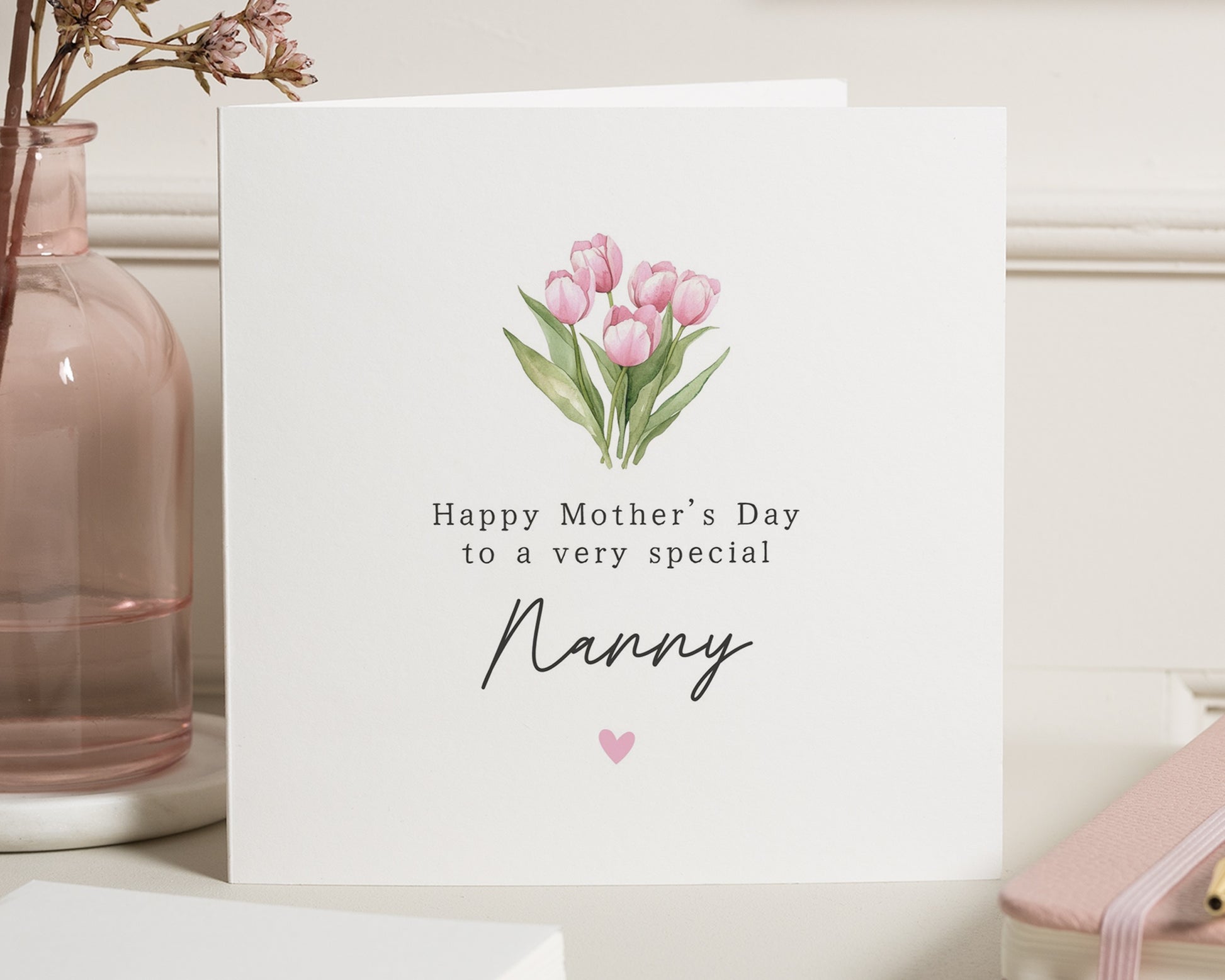 Mother's Day Card for Nanny, Nanny Mother's Day Card, Floral Card, Special Card for Nanny, Personalised Mother's Day Card, Pink Tulips