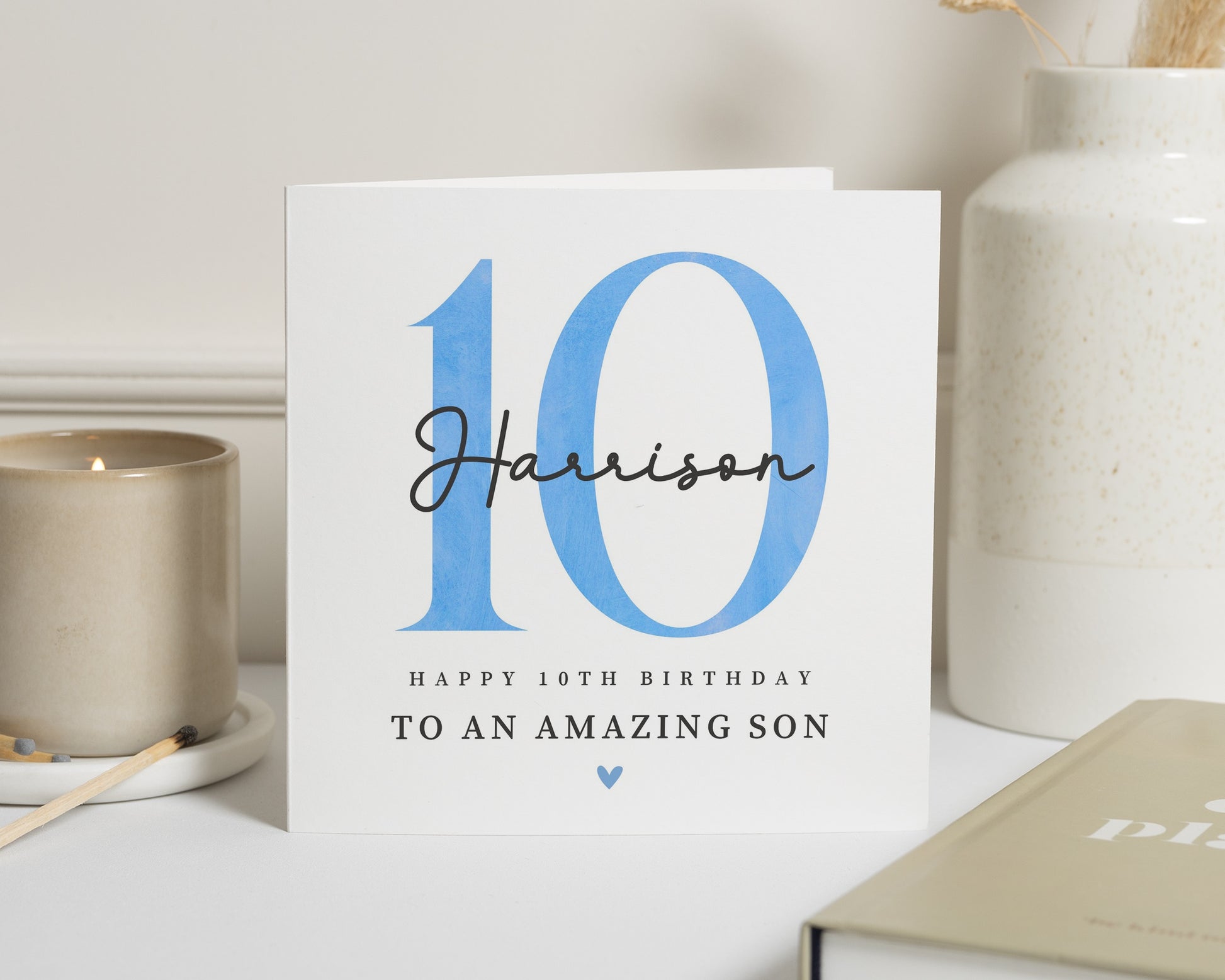 10th Birthday Card for Son, Personalised Birthday Card for Boy, Custom Kids Age Card, Birthday Card for Boys, Blue Son Birthday Card