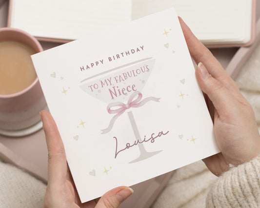 Birthday Card for Niece, Niece Birthday Card, Personalised Birthday Card, Happy Birthday Card for Girl, Champagne Glass Card