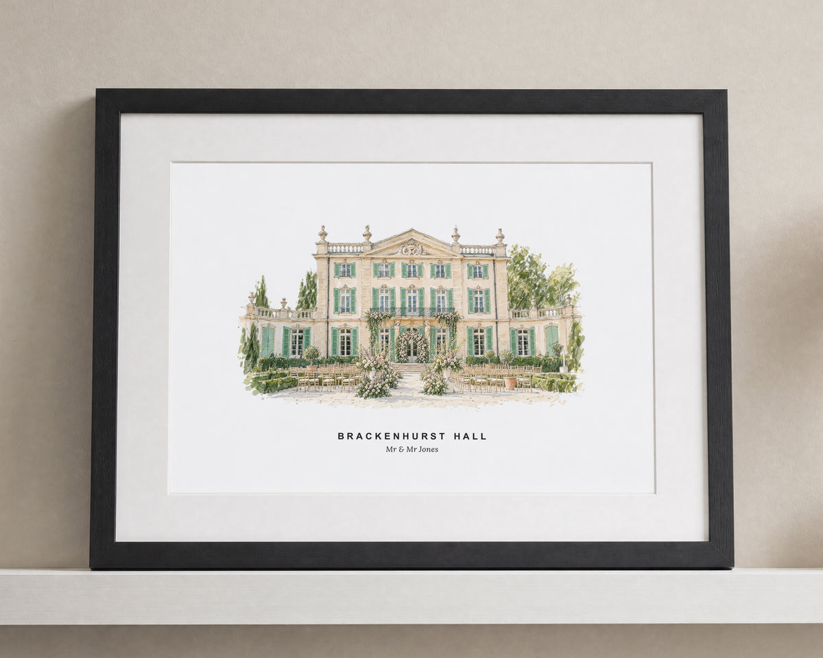 Personalised Wedding Venue Print, Custom Venue Illustration, Wedding Gift for Couple, Anniversary Wall Art, Landscape Framed Print