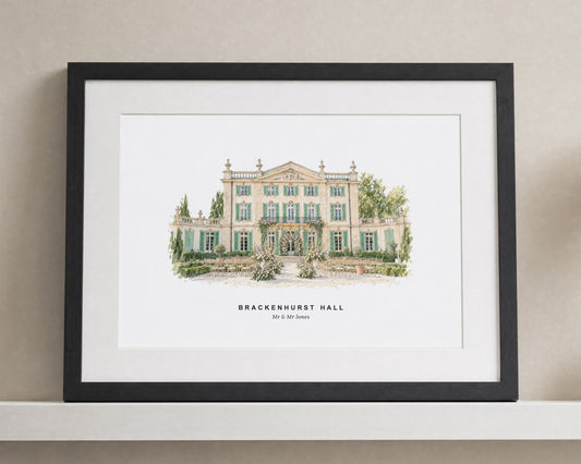 Personalised Wedding Venue Print, Custom Venue Illustration, Wedding Gift for Couple, Anniversary Wall Art, Landscape Framed Print