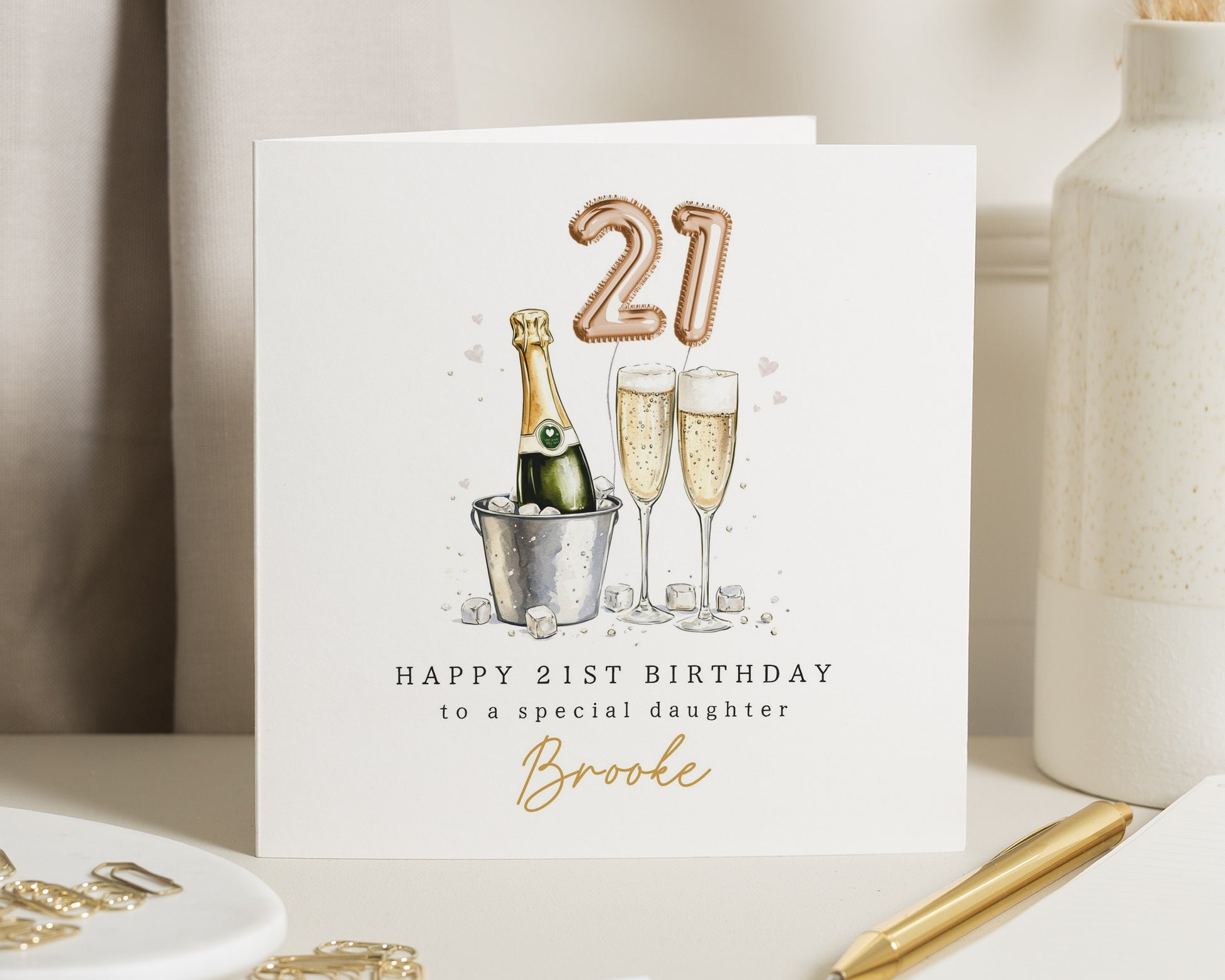 21st Birthday Card for Daughter, Sister, Niece, Granddaughter, Personalised Champagne Birthday Card, Card for Her