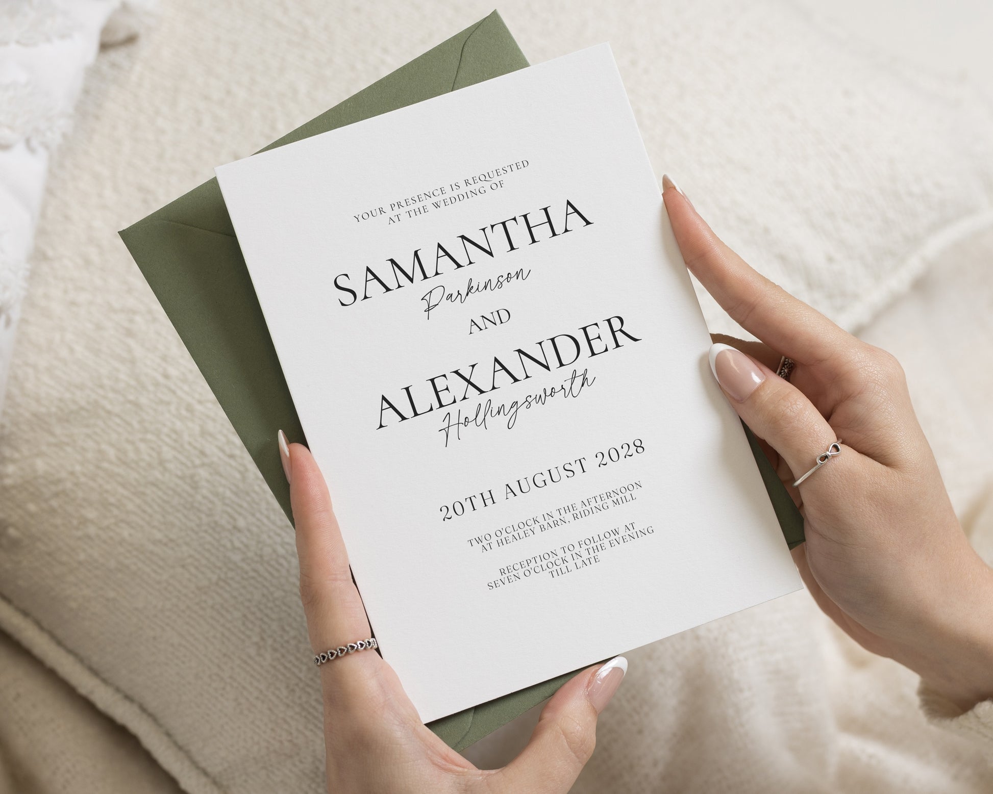 Sage Green Wedding Invitations, Minimalist Wedding Invite, Elegant Typography Invitation Suite, Personalised Wedding Stationery