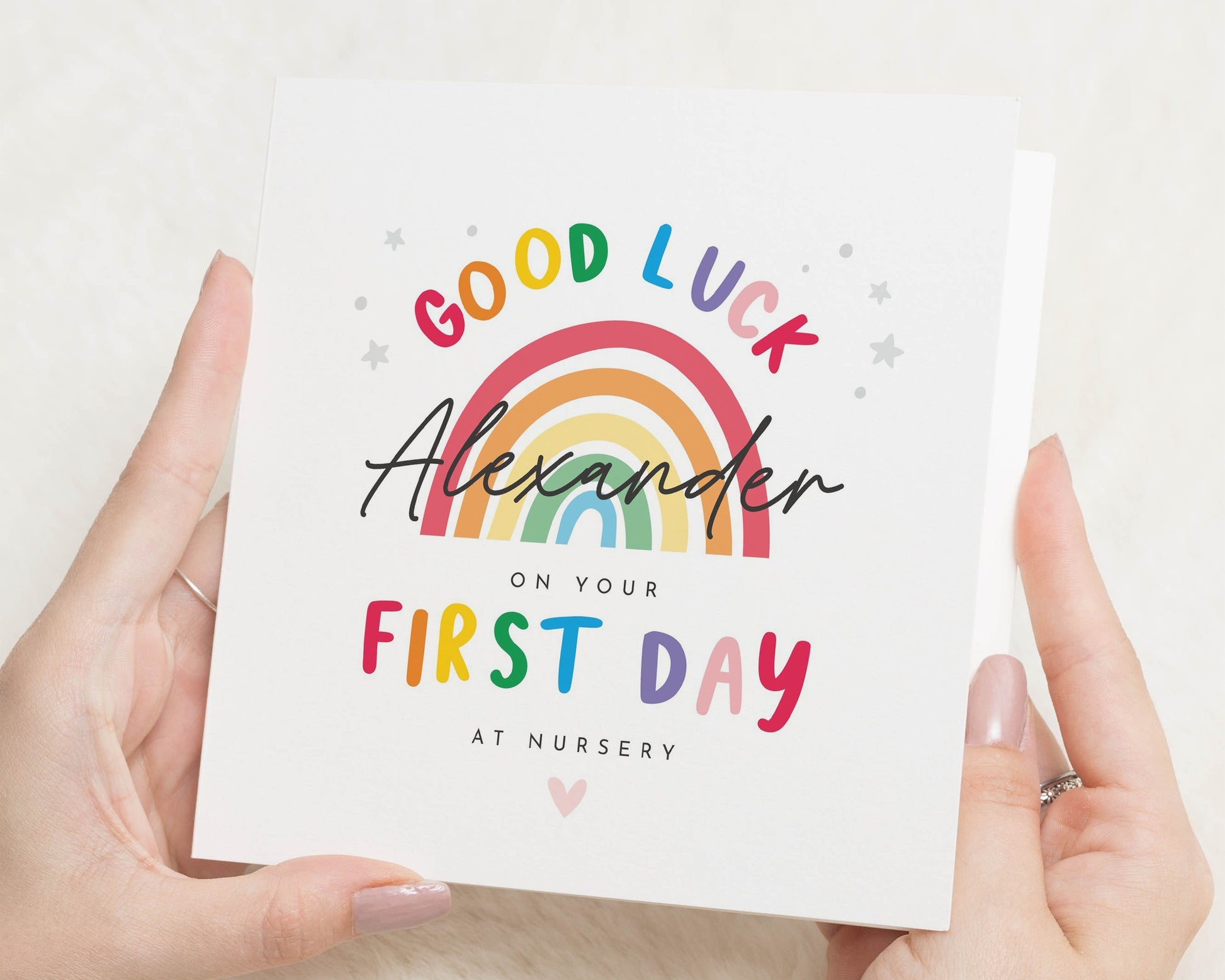 First Day at Nursery Card, Personalised Good Luck Card, Good Luck at Nursery Card, Rainbow Nursery Card for Child, School Card