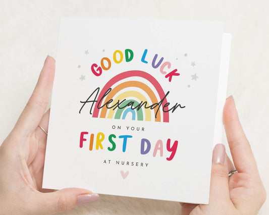 First Day at Nursery Card, Personalised Good Luck Card, Good Luck at Nursery Card, Rainbow Nursery Card for Child, School Card