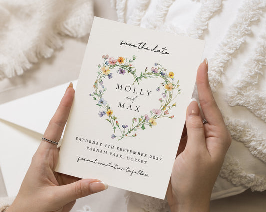 Personalised Save the Date Card, Wildflower Save the Date, Floral Wedding Save the Date Card, Simple Save the Dates