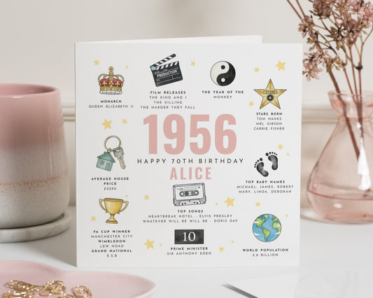 70th Birthday Card for Her, Personalised 1956 Birthday Card, Milestone Birthday Card, 70th Birthday Card for Mum, Grandma, Friend