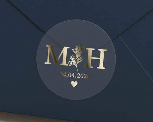 Personalised Wedding Envelope Seal, Gold Foil Initial Sticker, Custom Date Sticker, Wedding Sticker, Monogram Sticker, Envelope Seal