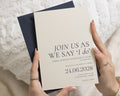 Ivory Wedding Invitations with Navy Envelopes, Minimalist Typography Wedding Invites, Elegant Personalised Invitation Suite