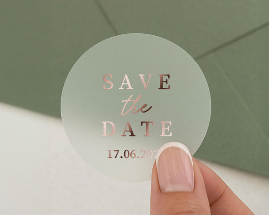 Save The Date Sticker, Wedding Save The Date, Personalised Wedding Sticker, Rose Gold Foil, Custom Save The Date Label, Wedding Stationery