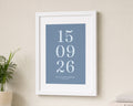 Personalised Date Print, Dusty Blue Wall Art, Wedding Gift, Anniversary Gift, Gift for Couple, Romantic Portrait Framed Print