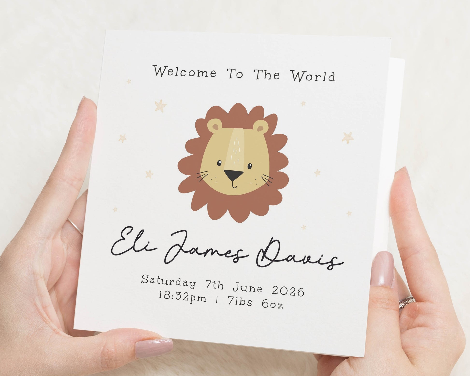 New Baby Card, Personalised Baby Card, Welcome To The World Card, Baby Boy Card, Baby Girl Card, Lion Card, Cute Animal Card