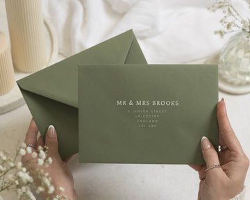 Olive Green Envelopes with White Ink Guest or Return Address Printing, C6, 5x7 or C5 Wedding Invitation Envelopes (Sage)