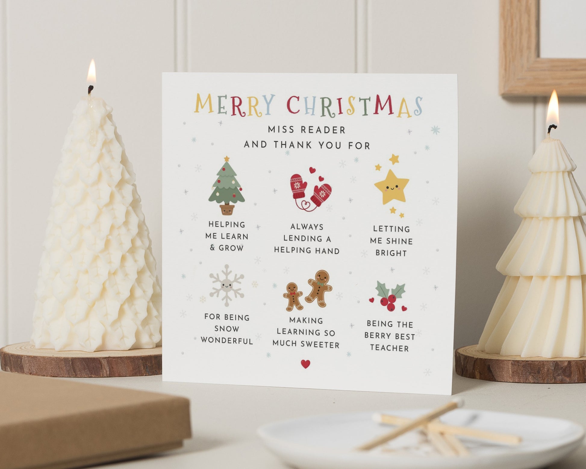 Christmas Card for Teacher, Merry Christmas Teacher Card, Thank You Teacher Christmas Card, Personalised Teacher Christmas Card