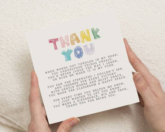 Teacher Thank You Card, Thank You Teacher Card, Teaching Assistant Card, Nursery Teacher Card, End of Term Card, Leaving School Card