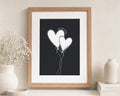 Personalised Couple Print, Black Wall Art, Heart Balloon Portrait Print, Wedding Gift, Anniversary Gift, Mr and Mrs Print, Oak Framed Print