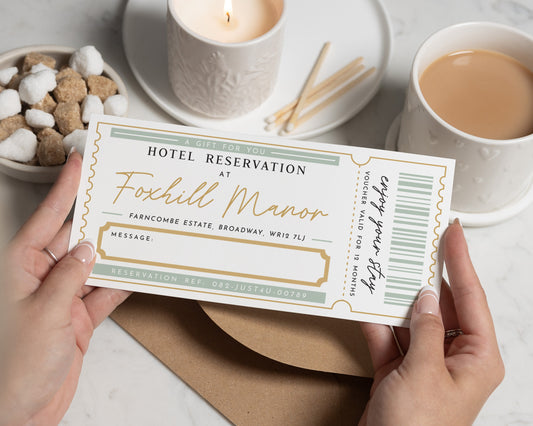 Personalised Hotel Reservation Gift Voucher, Custom Gift Voucher for Her, Weekend Away Present, Enjoy Your Stay, No Scratch Panel