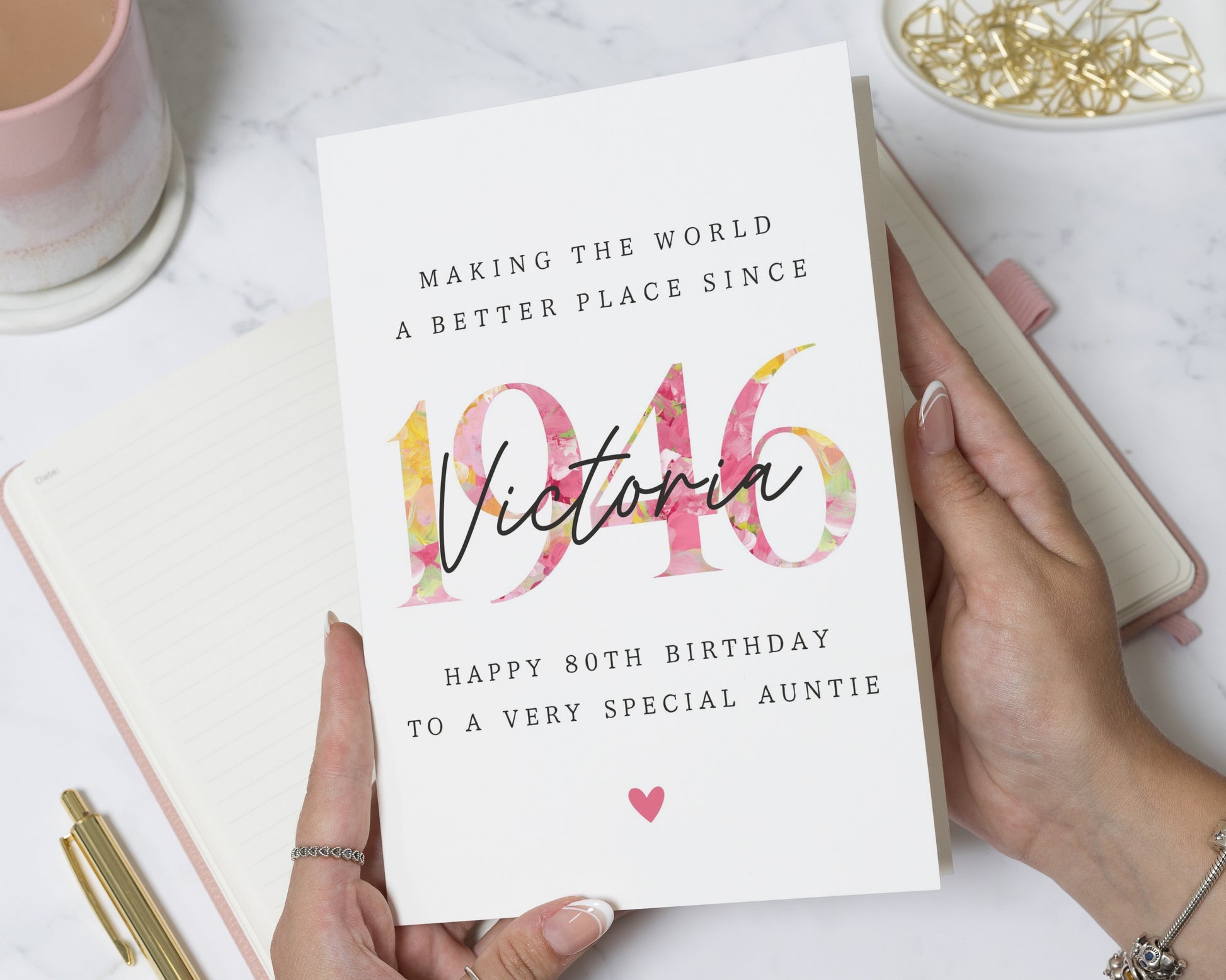 80th Birthday Card for Auntie, Personalised Birthday Card, 80th Birthday Card for Her, Floral Birthday Card, Special Auntie Card