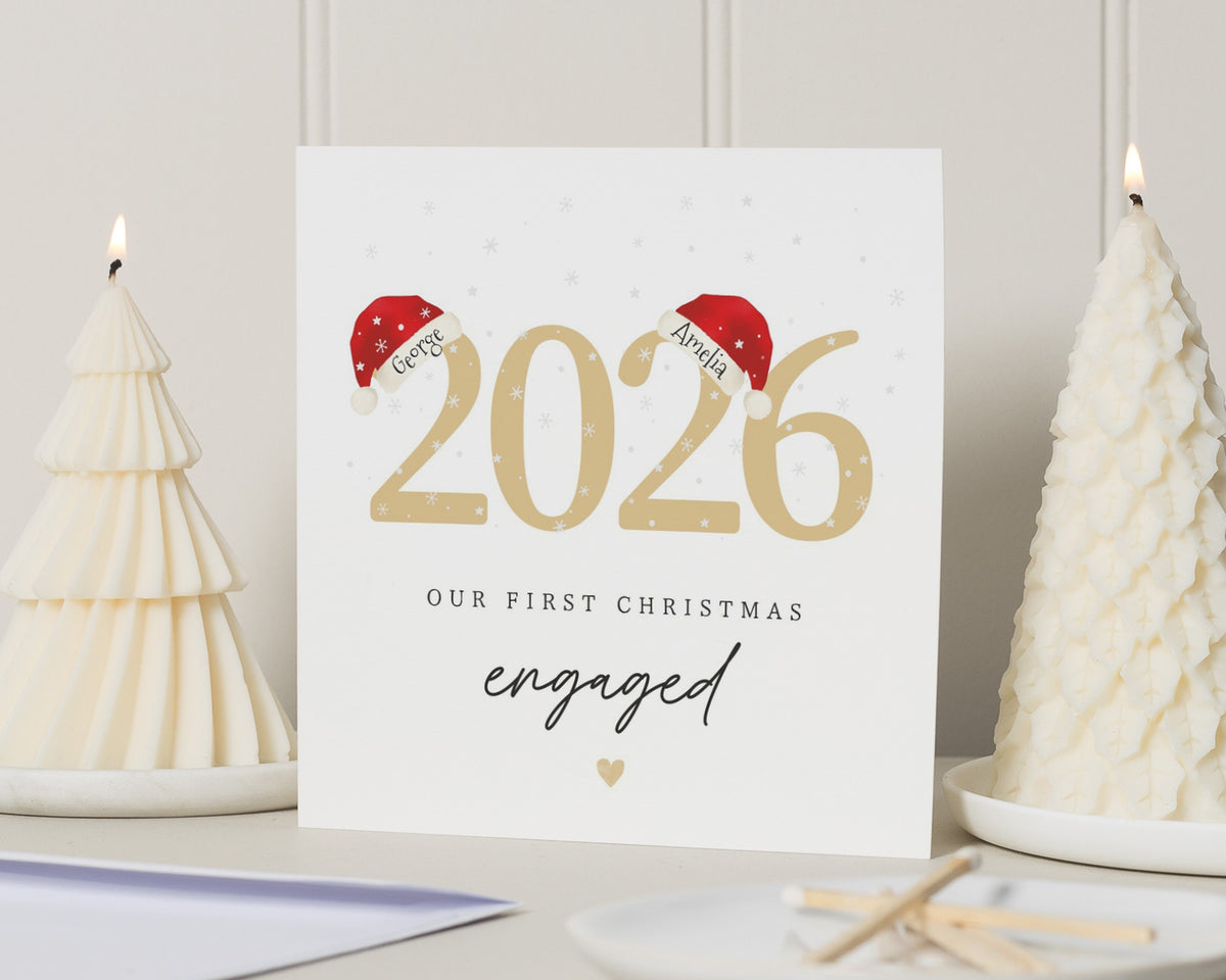 Personalised First Christmas Engaged Card, 1st Christmas Card for Couple, Engagement Christmas Card, Our First Christmas Card