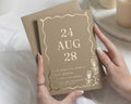 Personalised Gold Foil Wedding Invitations, Taupe Wedding Invite, Modern Wavy Border Invitation, Champagne Wedding Stationery