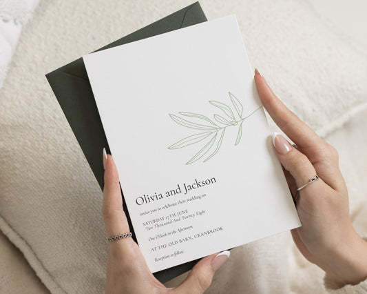 Botanical Wedding Invitations, Sage Green Minimal Wedding Invite, Elegant Greenery Wedding Stationery, Personalised Invitation Suite