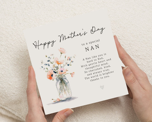 Mothers Day Card for Nan, Mothers Day Card for Grandma, Nan Mothers Day Card, Personalised Mothers Day Card, Floral Card for Nan