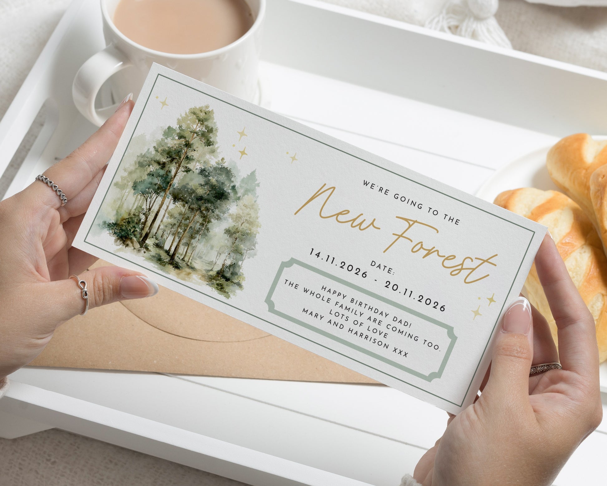 Personalised Holiday Reveal Voucher, Weekend Away Gift for Dad, Family Trip Gift Card, Custom Travel Voucher, New Forest Experience