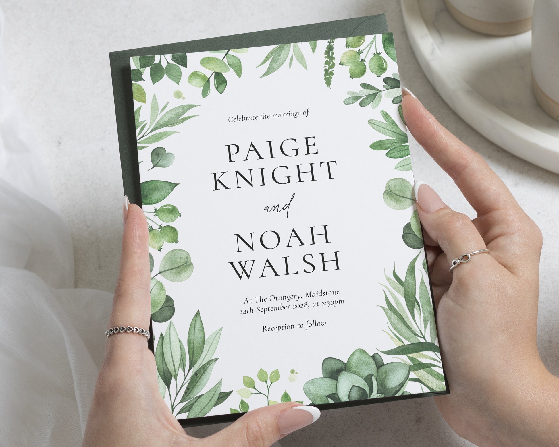 Greenery Wedding Invitations, Botanical Wedding Invite, Sage Green Eucalyptus Invitation Suite, Elegant Garden Wedding Stationery