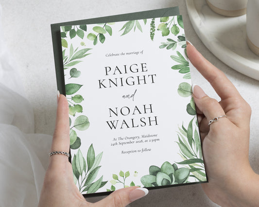 Greenery Wedding Invitations, Botanical Wedding Invite, Sage Green Eucalyptus Invitation Suite, Elegant Garden Wedding Stationery